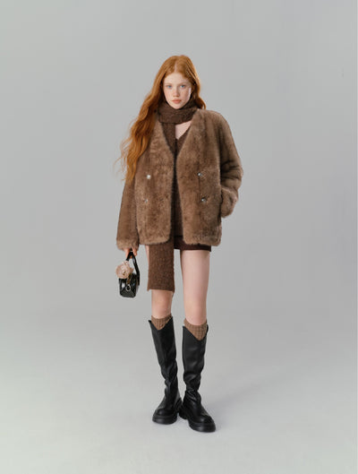 Truffle Lazy Loose Thick Environmentally Friendly Fur Jacket SAL0086