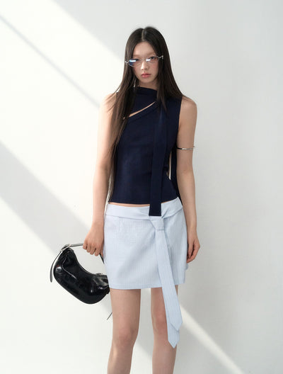 Simple Lace-up Twisted Knitted Top LAL0187