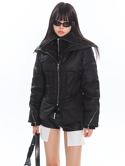 High Collar Large Lapel Splicing Fake Two-piece Slim Down Jacket UNC0187