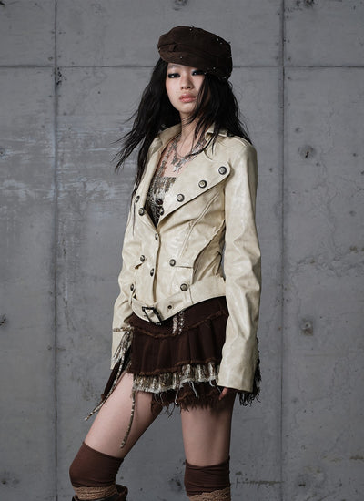 Punk Large Collar Leather Jacket  NOR0206