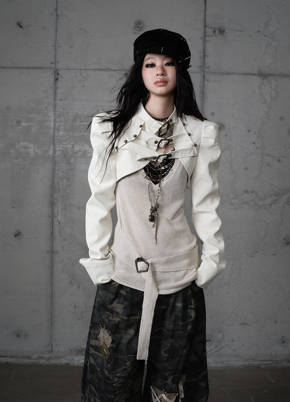 Punk Stand Collar Short Leather Jacket NOR0203