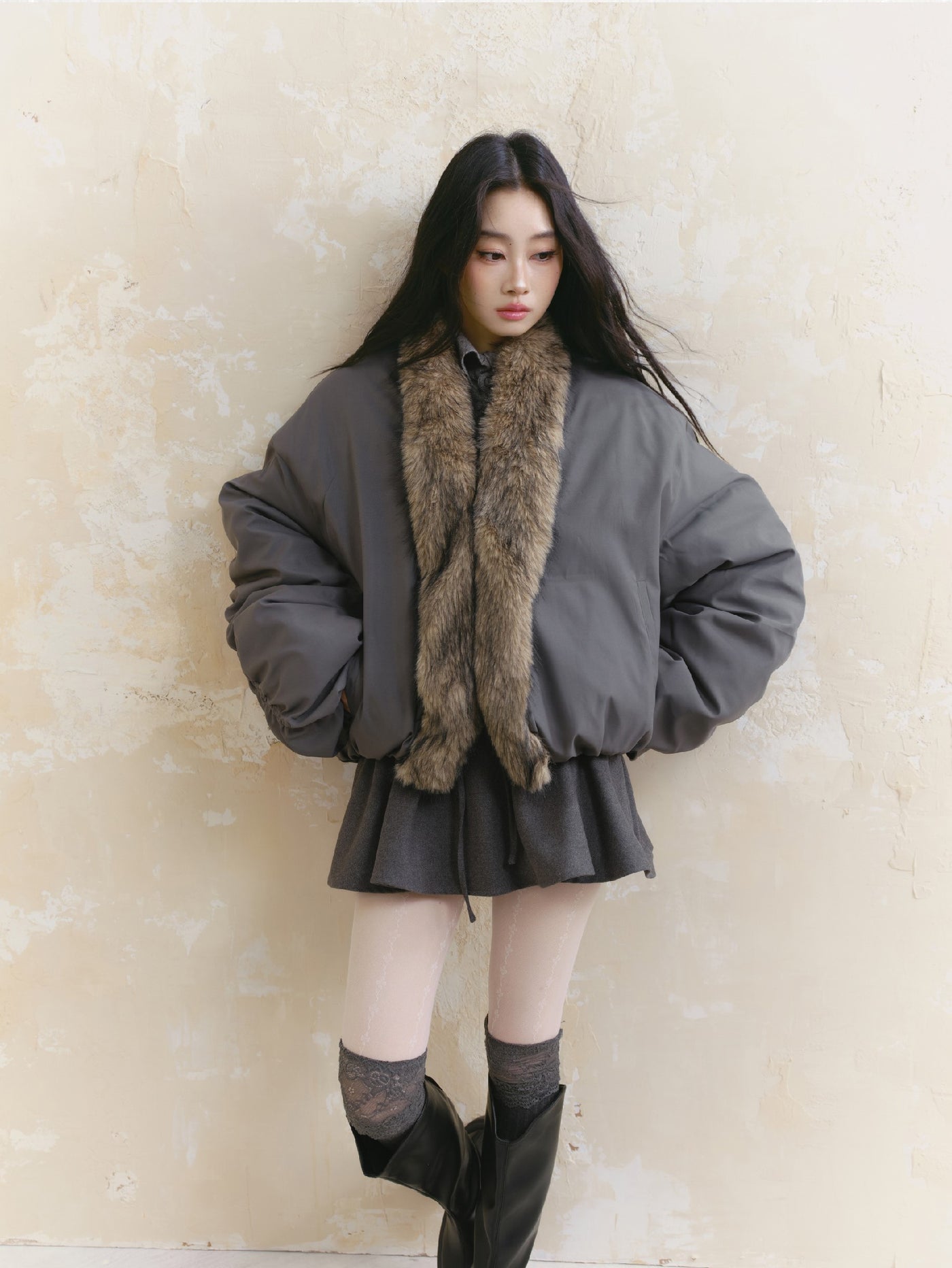 Perl Design Fur Collar Cotton Jacket SAL0091