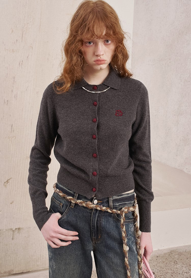 Curly Puppy Embroidery Knitted Cardigan DID0234