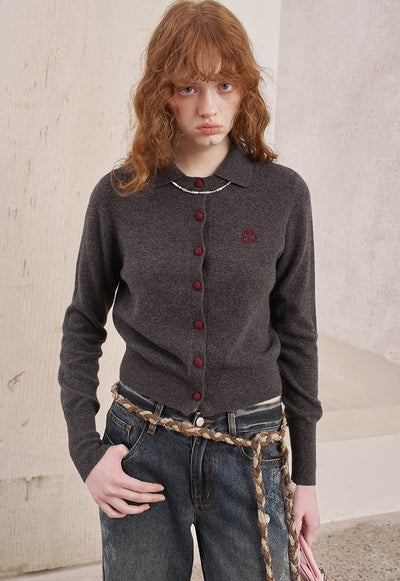 Curly Puppy Embroidery Knitted Cardigan DID0234