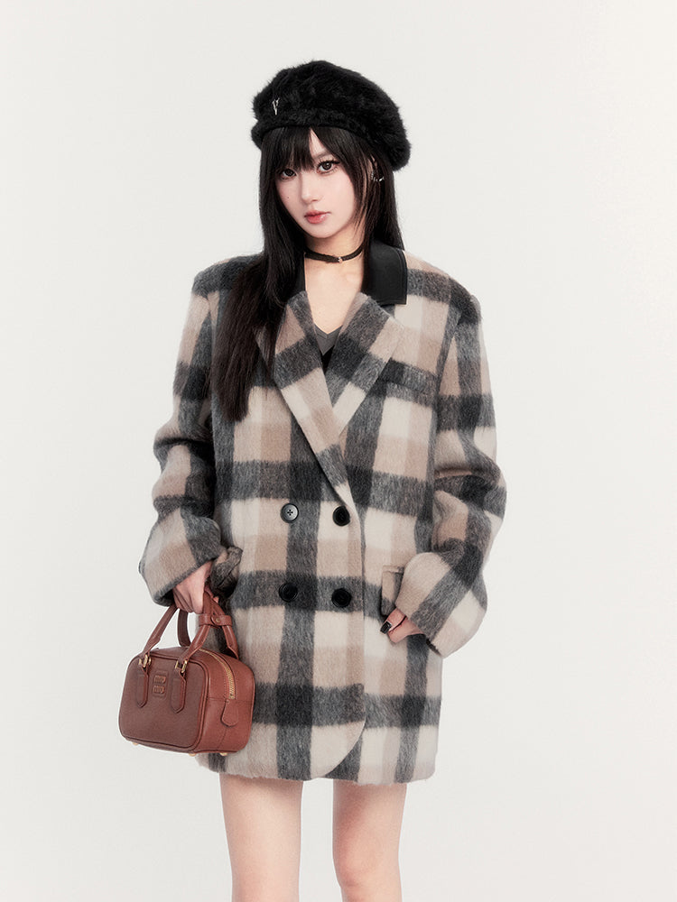 Retro College Style Warm Plaid All-match Woolen Coat VOC0269