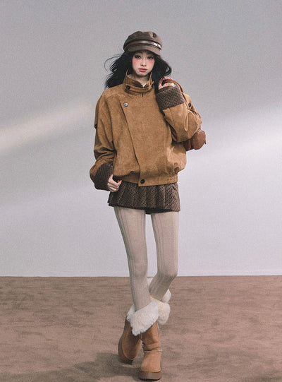 Hazelnut Velvet Suede Jacket/Pleated Skirt DIA0604