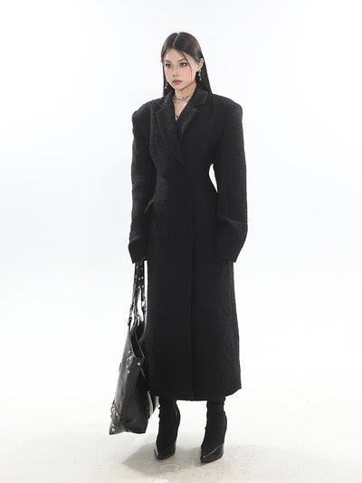 High-end Niche Waist Design Double-breasted Long Coat UNC0158