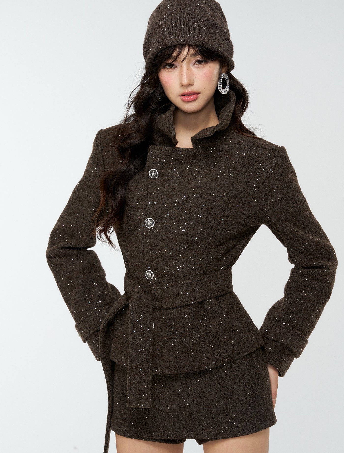 Dark Brown Sequined Jacket/Short Skirt/Midi Skirt 4MU0184