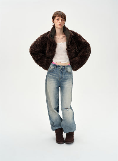 Retro Stand Collar Reversible Fur Jacket CUR0260