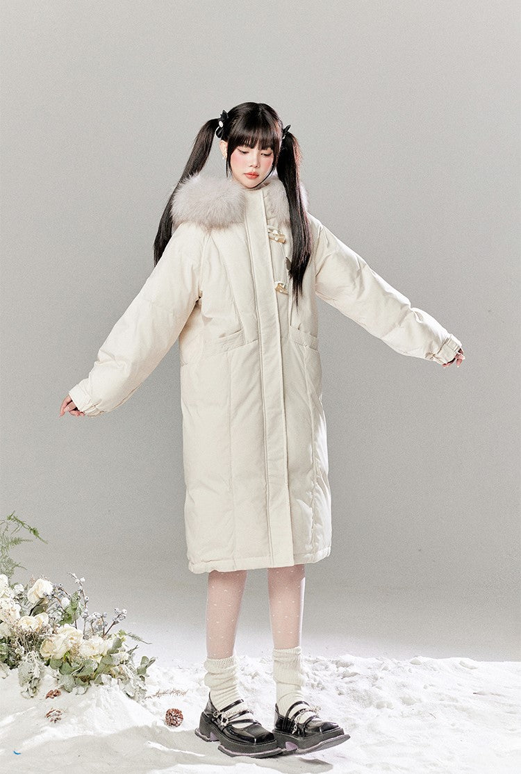 Fur Collar Mid-length Hooded Down Long Coat TBI0049