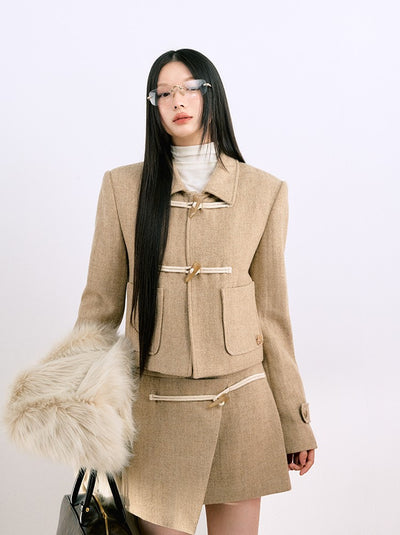 Classic All-wool Horn Button Jacket/Short Skirt LAL0075