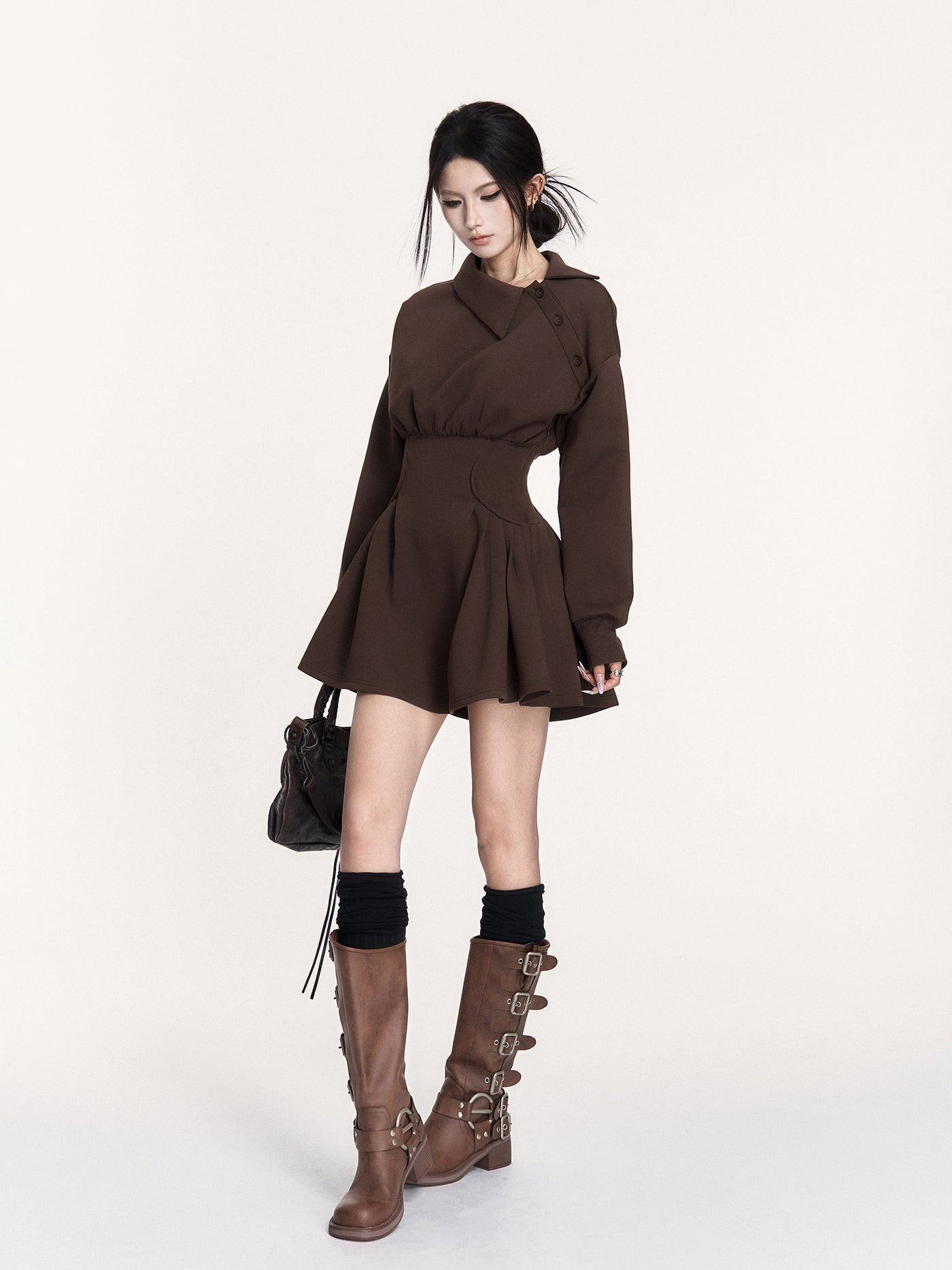 Off-Shoulder Long-Sleeved Sweatshirt Dress VOC0458