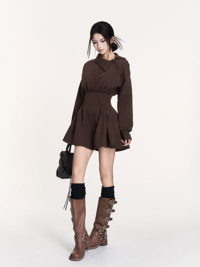 Off-Shoulder Long-Sleeved Sweatshirt Dress VOC0458