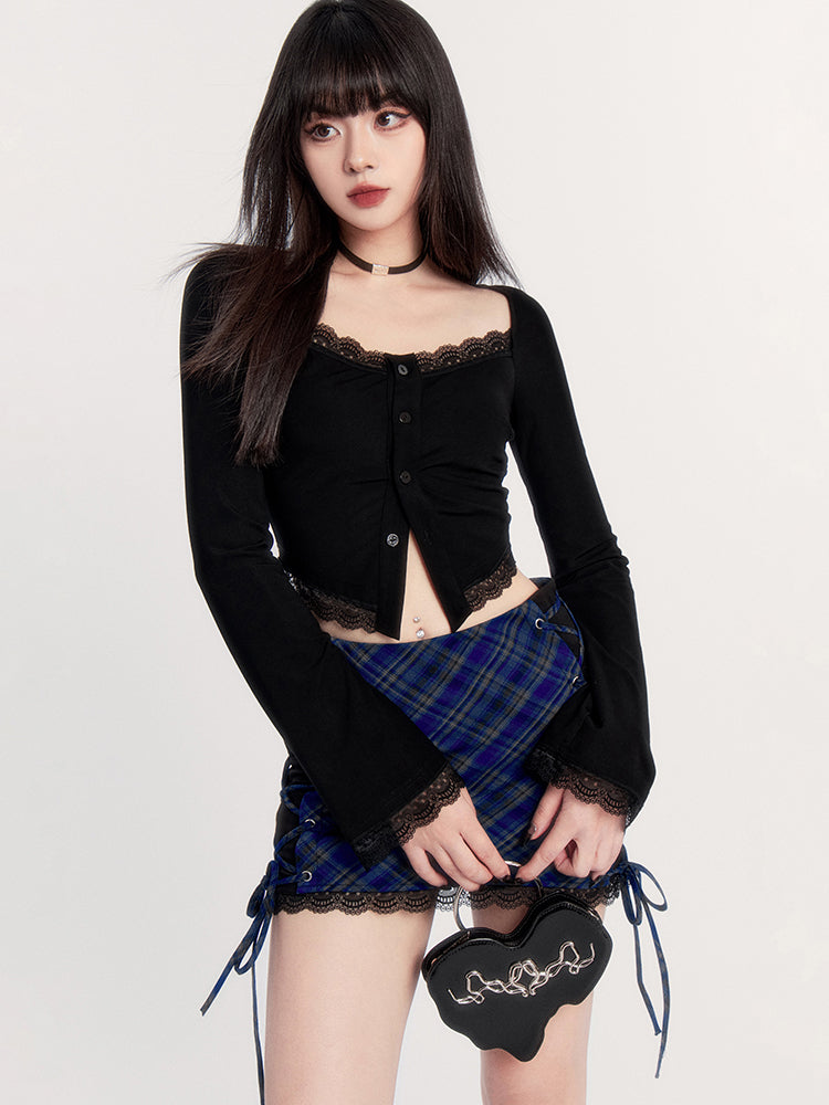 High Waist Plaid Lace Rock Punk Short Skirt VOC0227