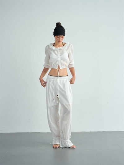 Cotton Embroidered Hollow Short Shirt CUR0240