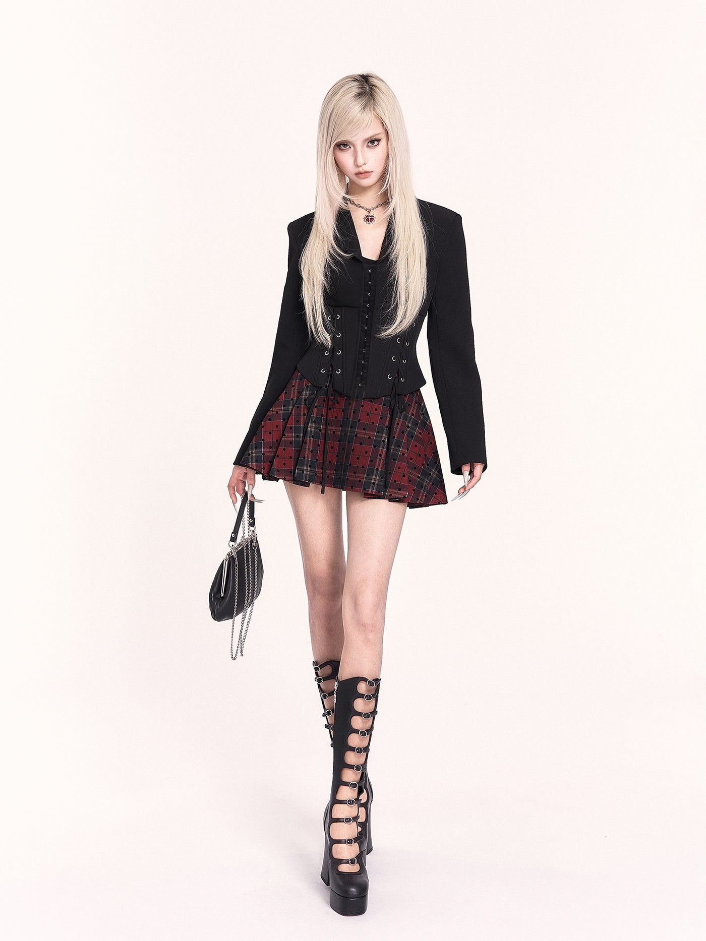 Plaid High Waisted Fishbone Pleated Skirt VOC0480