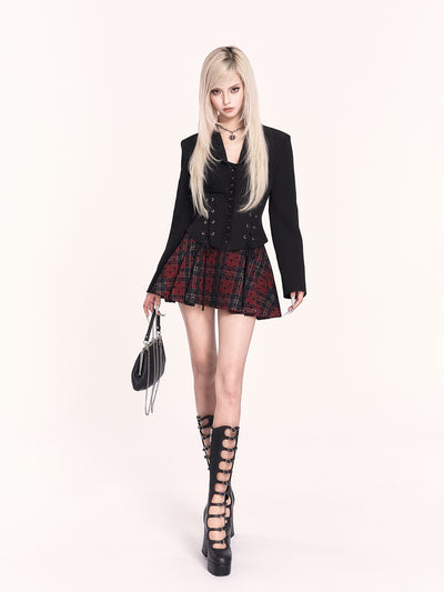 Plaid High Waisted Fishbone Pleated Skirt VOC0480