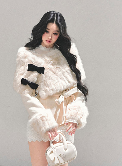 Detachable Cuffs Quilted Jacket/Ribbon Shawl/Shorts DIA0729