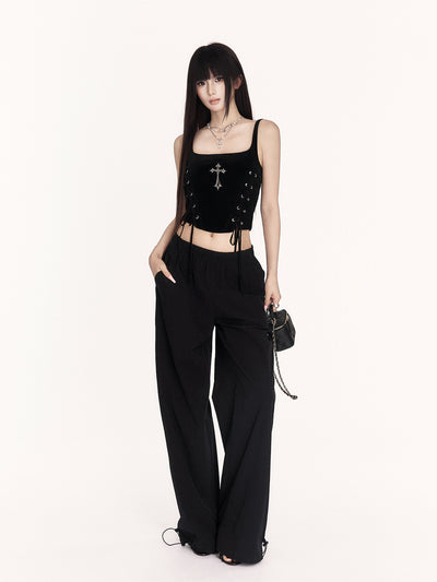 Cross Embroidery Lace-up Camisole VOC0421