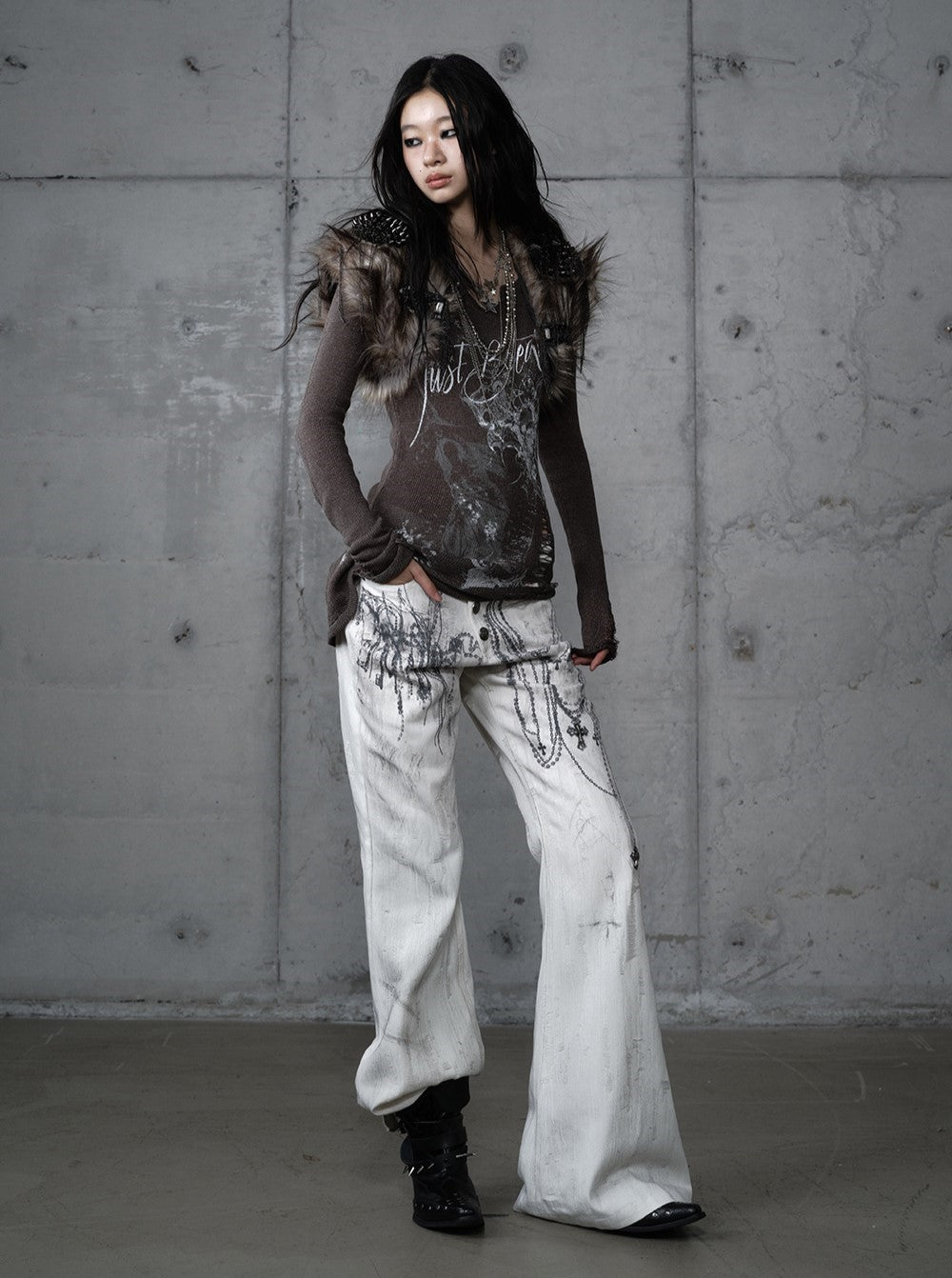 Chain Print Wide-leg  Jeans NOR0195