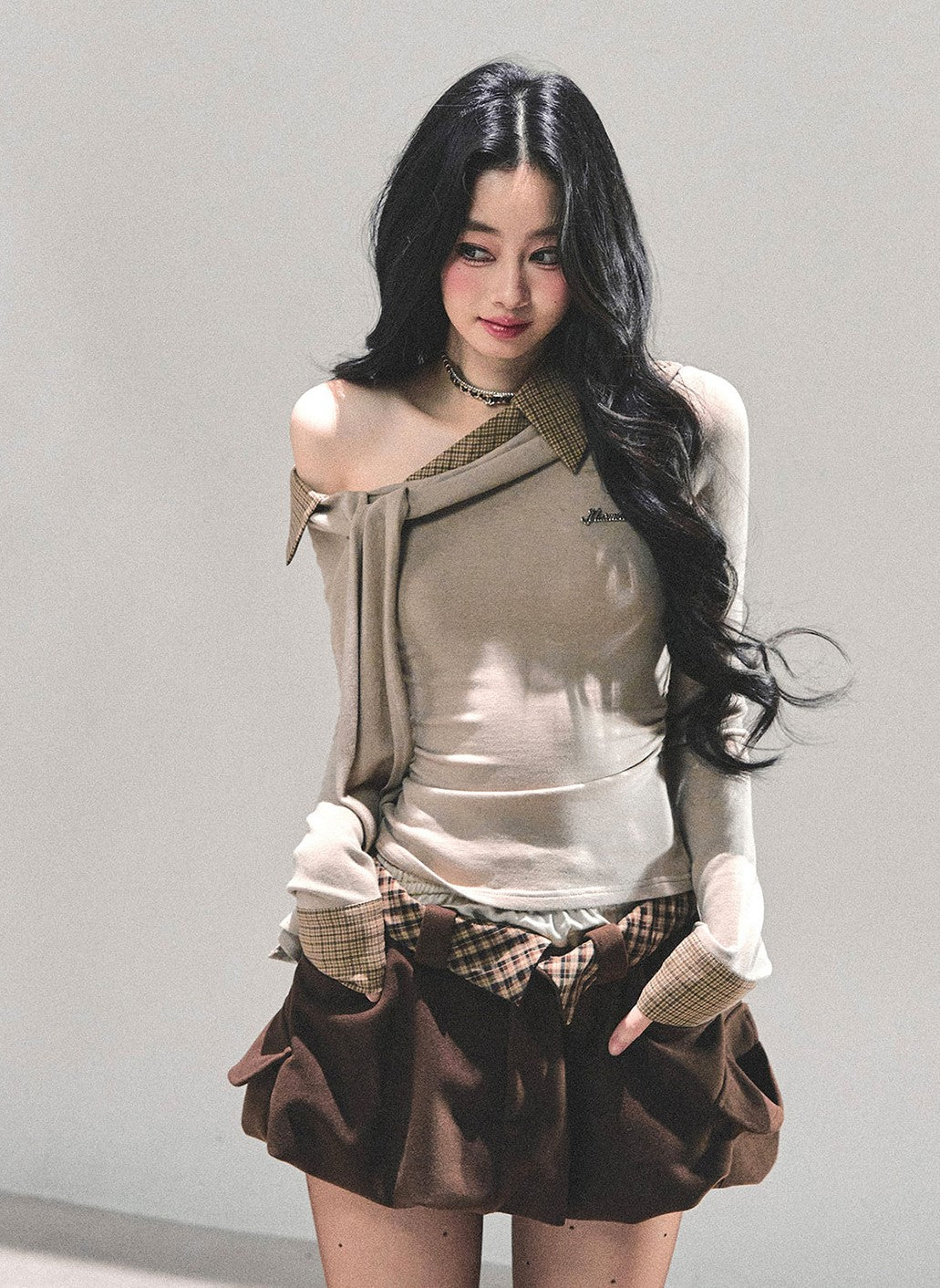 Plaid A-line Tulip Skirt DIA0691