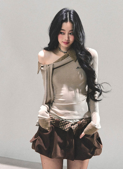 Plaid A-line Tulip Skirt DIA0691