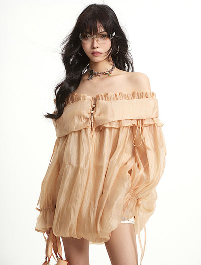 One-shoulder Ruffled Mesh Dress UNC0260