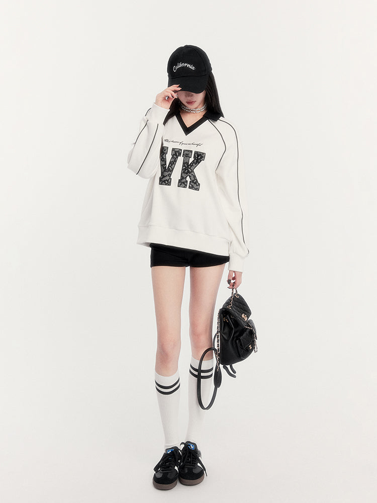 Sports Patchwork V-neck Sweatshirt VOC0278