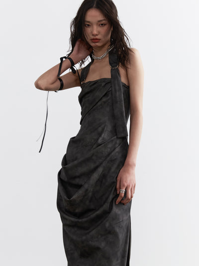 Dark Punk Leather Halterneck Dress JNY0113