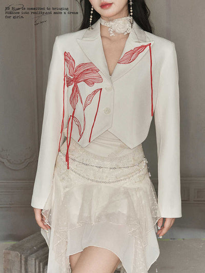 Embroidered string design hem cut short length jacket BBB0074