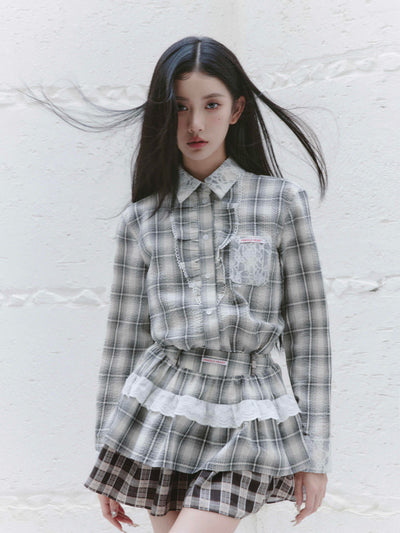 Evening Breeze Lace Plaid Shirt/Skirt FRA0228