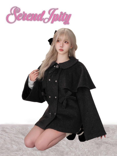 Woolen Bow Black Coat SER0093