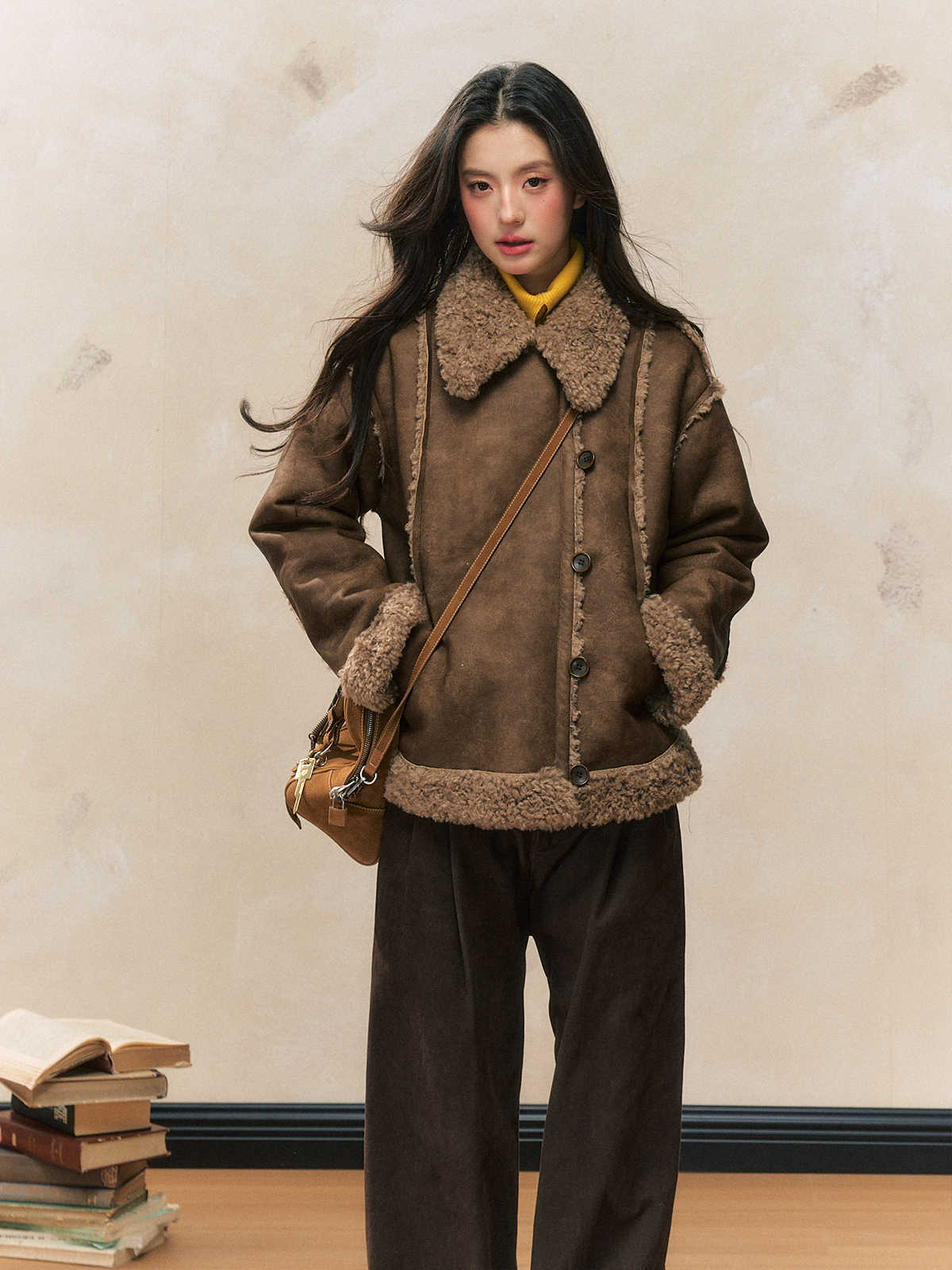 Retro Coffee-colored Thickened Lamb Fur Jacket SHI0098