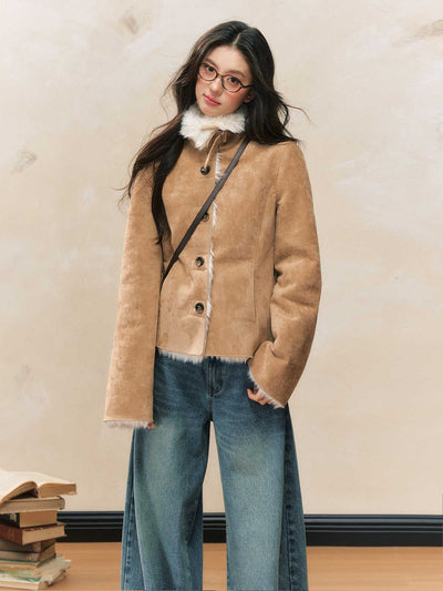 Brown Slim Plush Warm Fur Jacket SHI0084