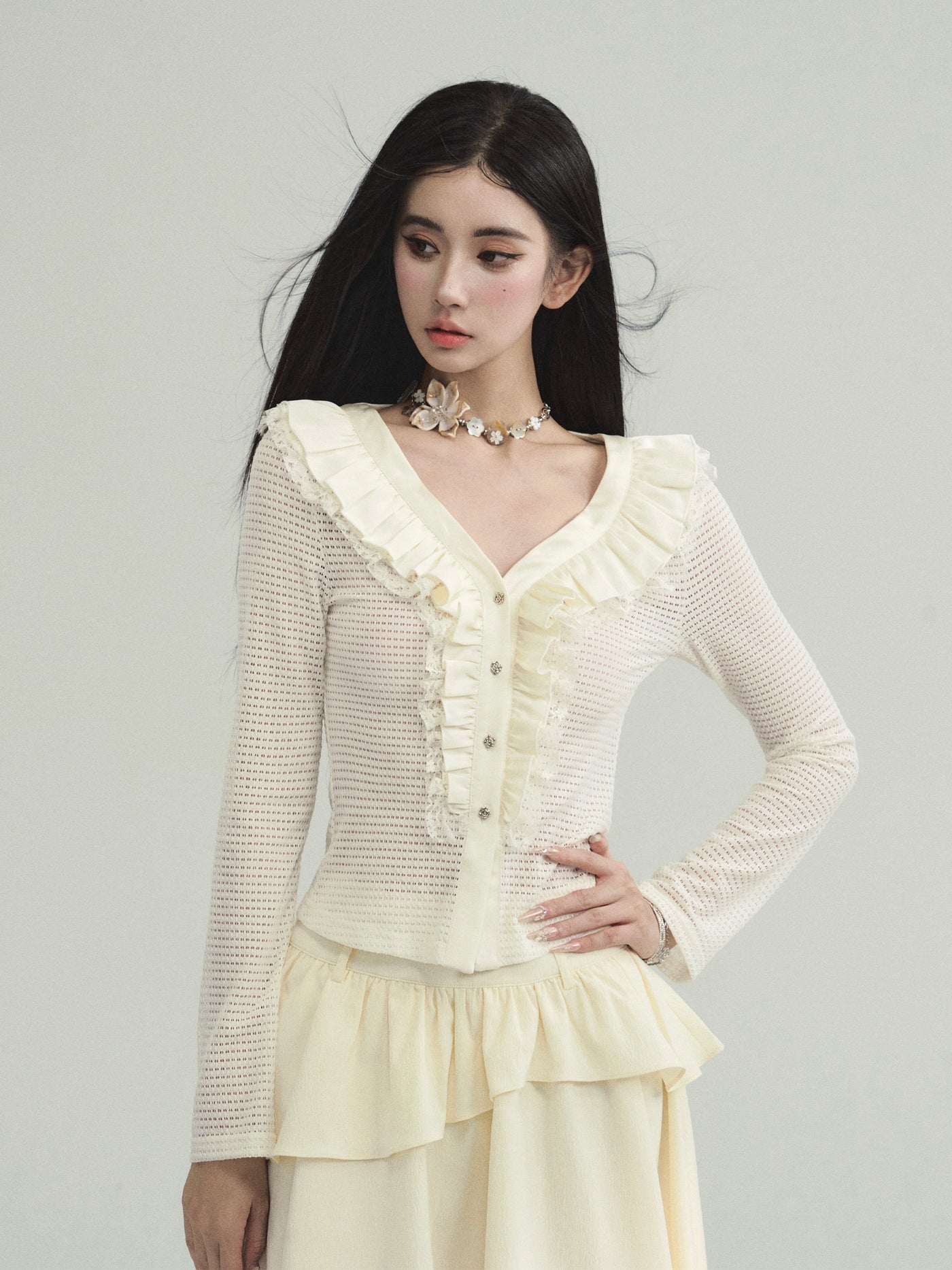 Slim Flared Sleeves Knitted Cardigan FRA0194