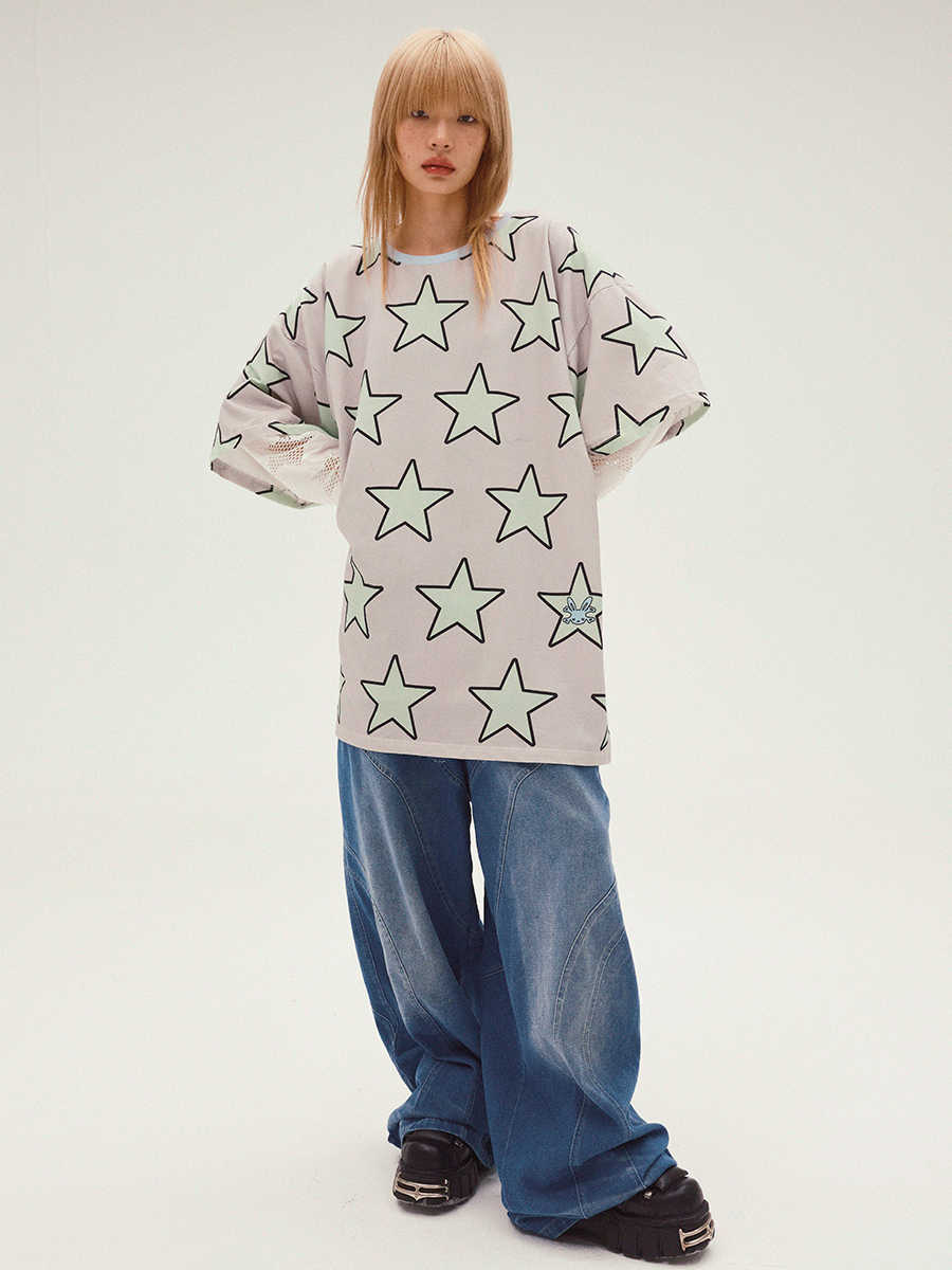 Star Print Oversized Bicolor T-Shirt CFI0055