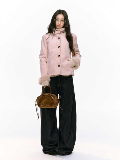 Two-color Slim Plush Warm Fur Jacket SHI0094