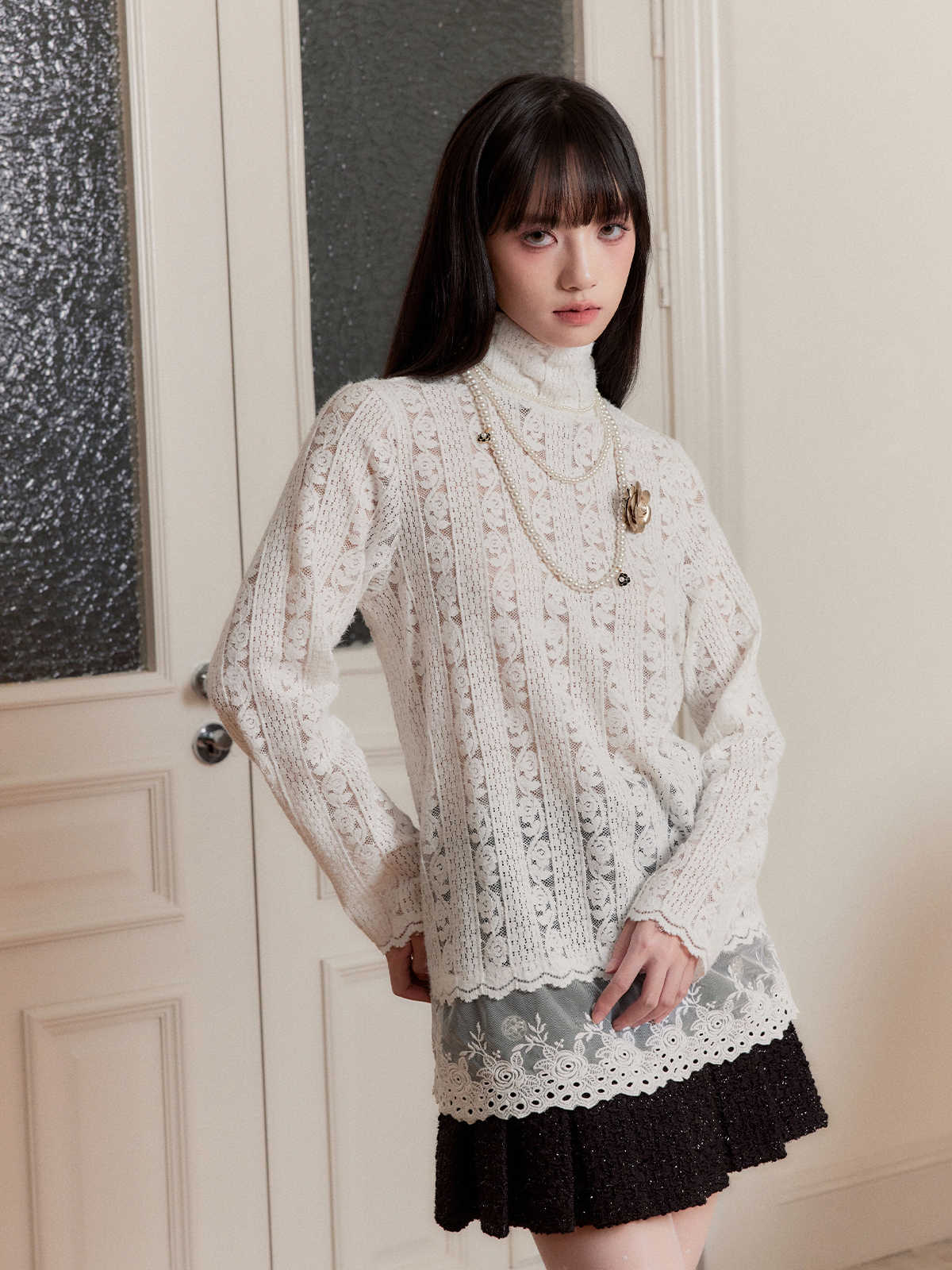 White Moonlight Knitted Lace Shirt FRA0257