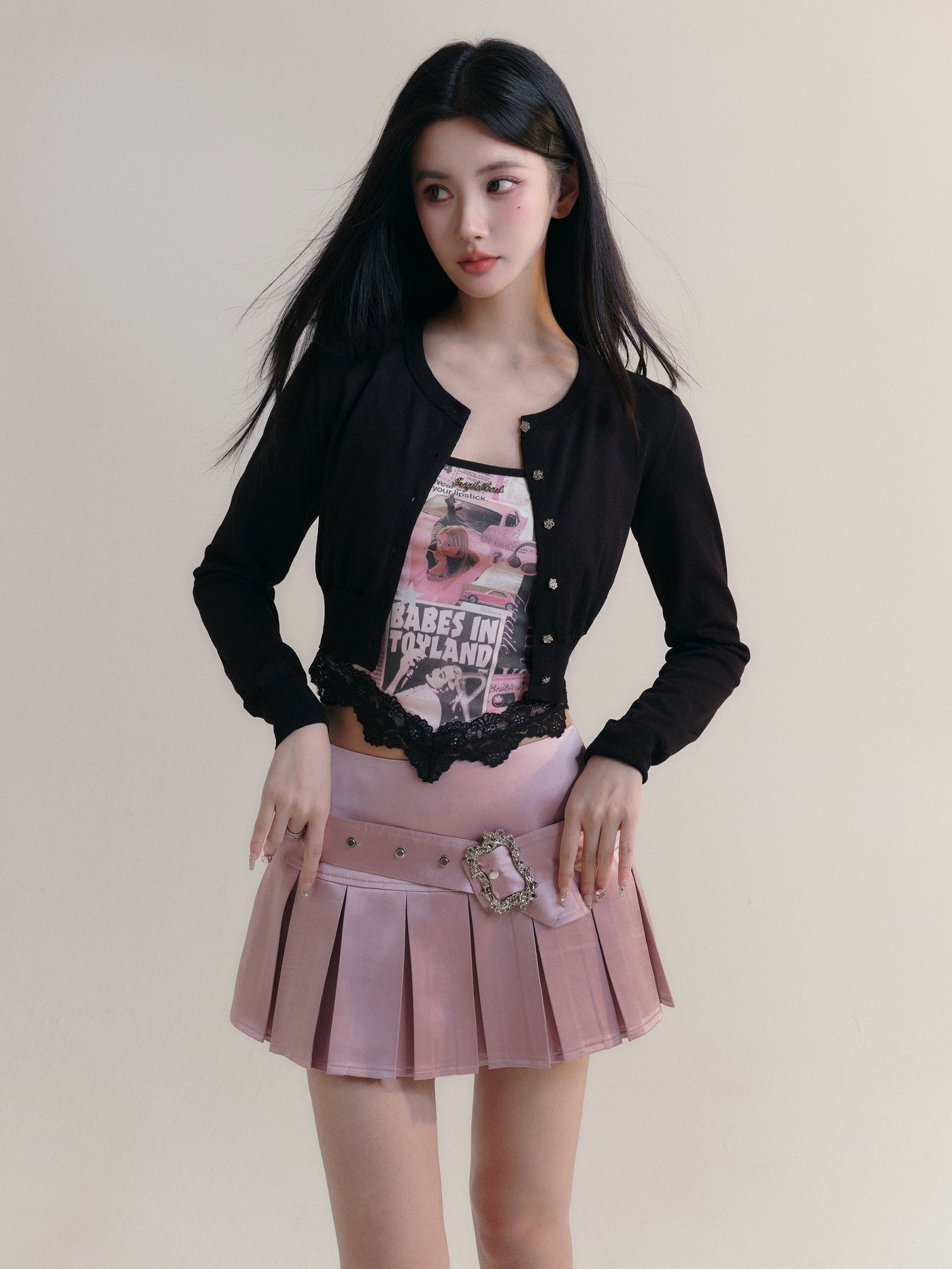 Pink Satin Pleated Skirt FRA0176