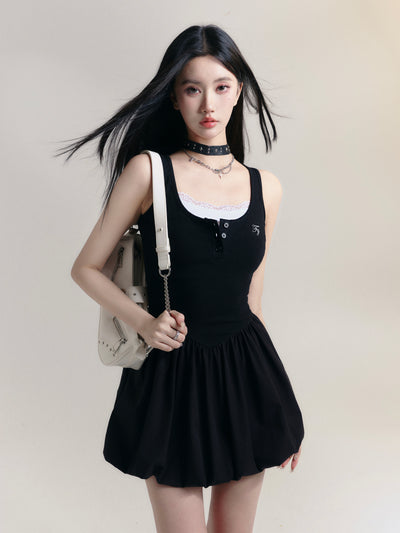 Black Fake Two-piece Waist Dress FRA0169