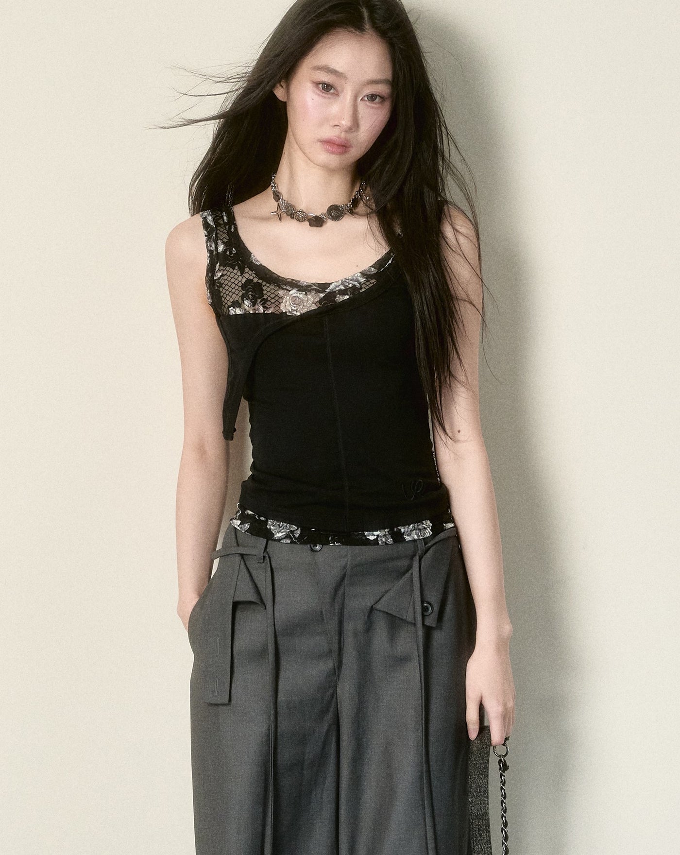 Lace Splicing Fake Two-piece Camisole VIA0144