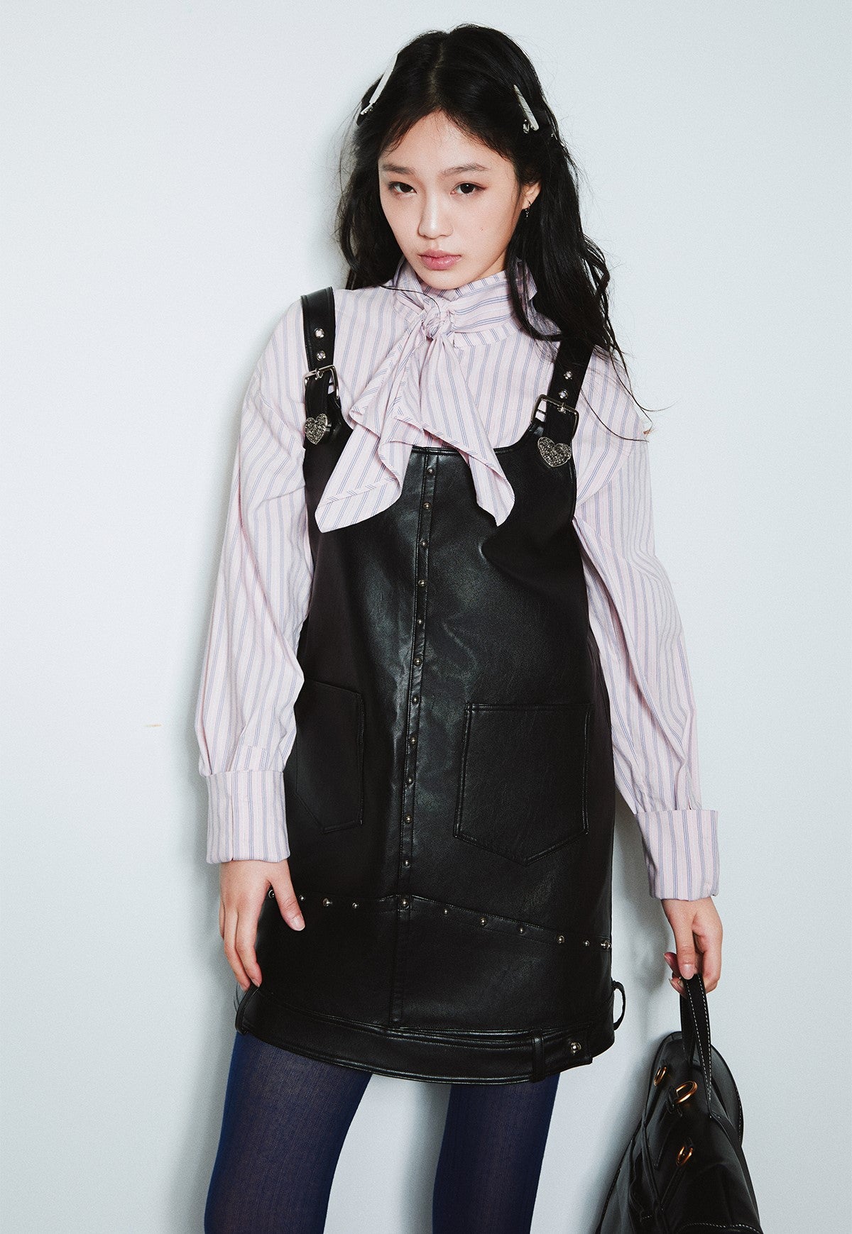 Punk Rivet Suspenders Leather Deconstructed Dress SEL0013