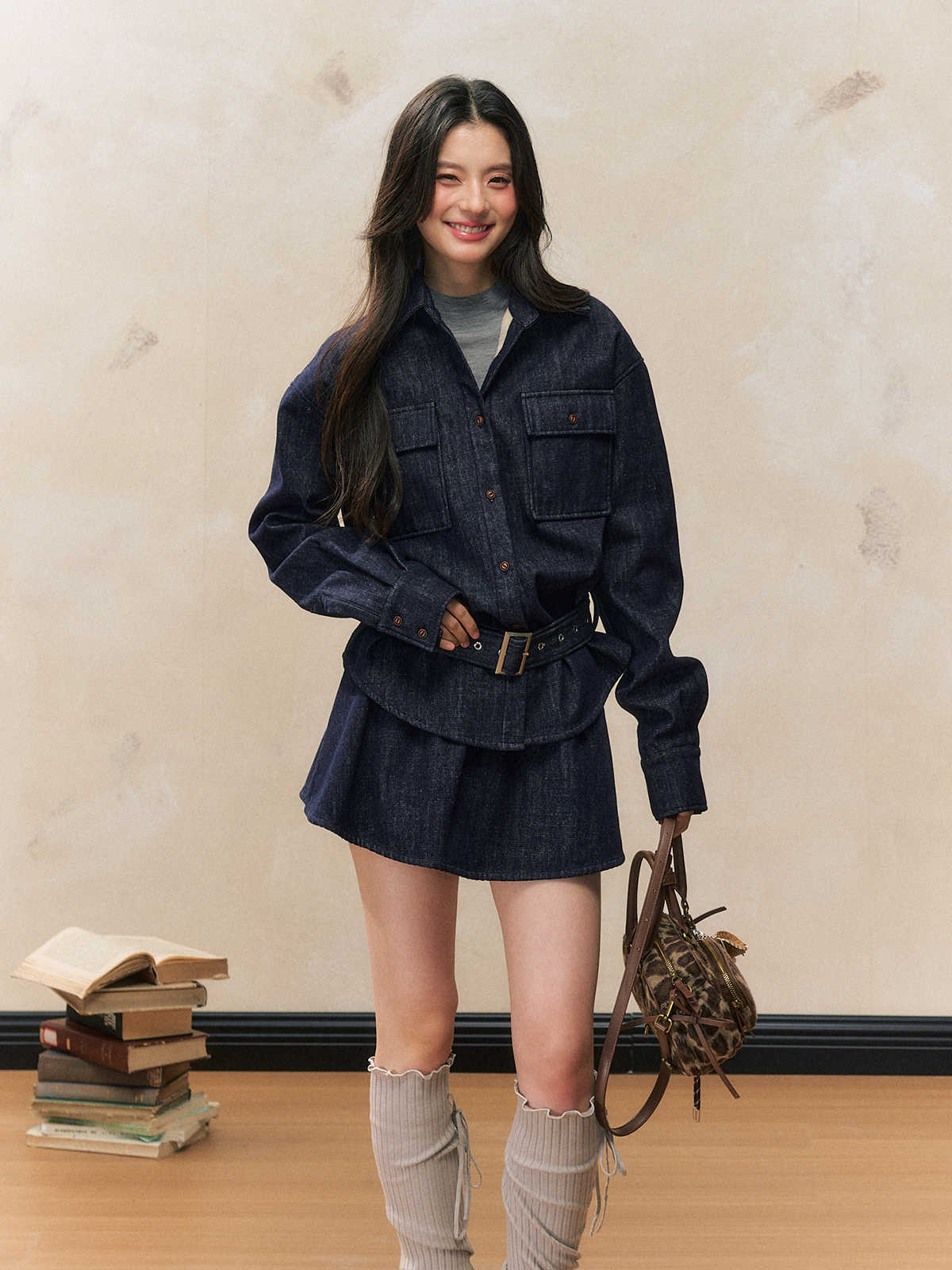 Waist Slimming Temperament Denim Jacket/Short Skirt SHI0102