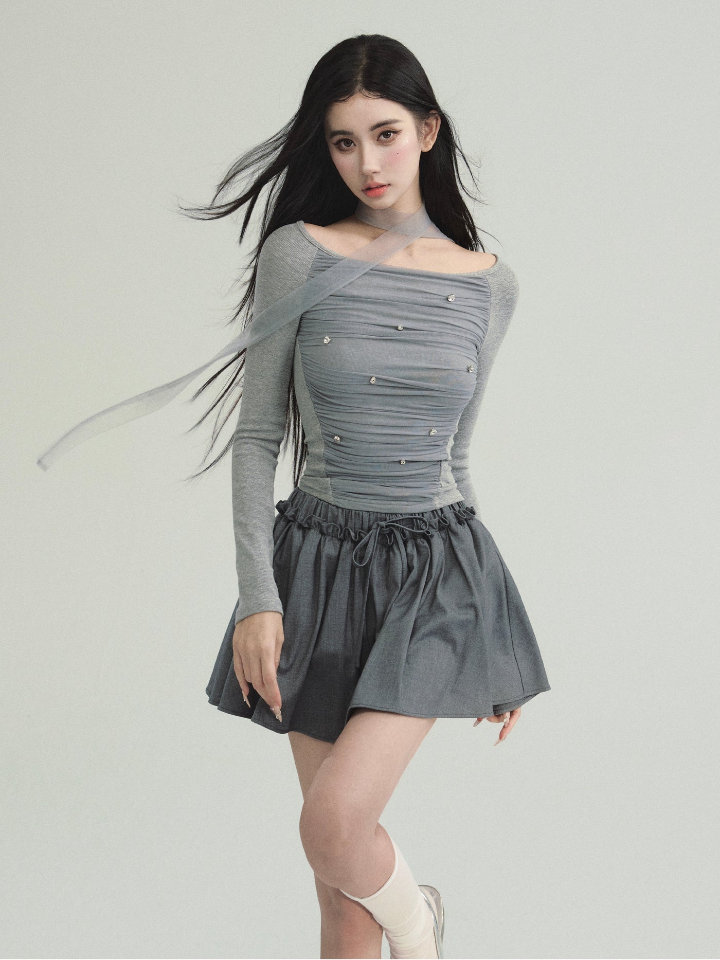 Night Sea Star Simple Pleated Long-sleeved Top/Skirt FRA0197