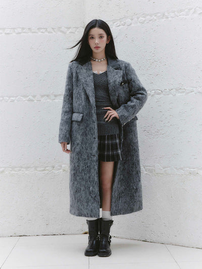 High-end Dark Gray Long Wool Double-faced Coat FRA0237