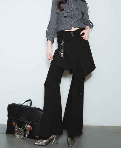 Two-piece Detachable Irregular Design Flared Skirt Pants SEL0014