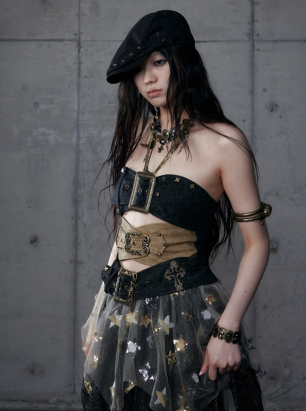Punk Metal Irregular Leather Tube Top NOR0191