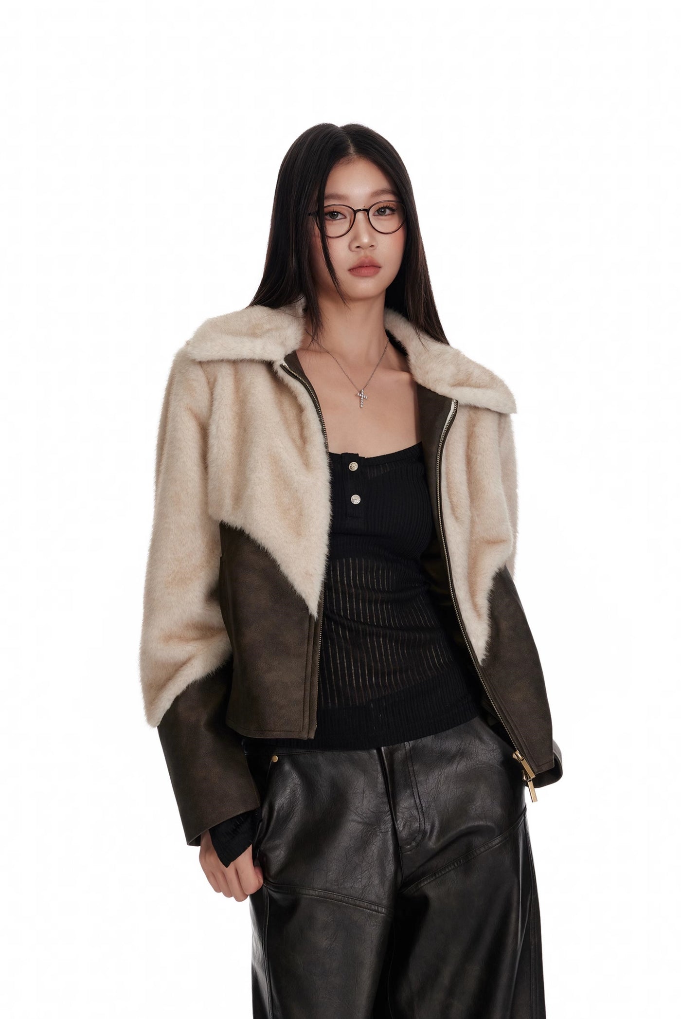 Contrast Color Stitching Environmentally Friendly Mink Fur Jacket 4MU0070