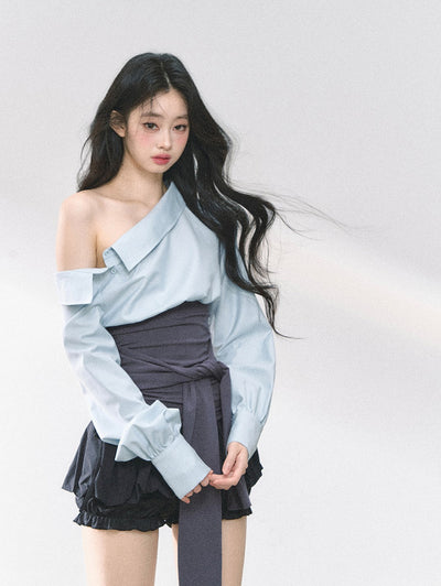 Oblique Shoulder Slim Shirt/Dress DIA0492