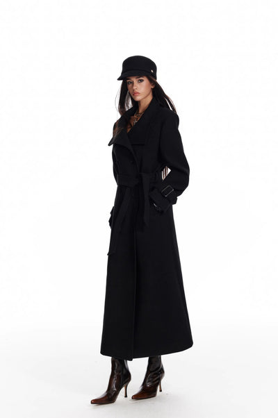 Black Detachable Cape/Woolen Long Coat 4MU0073